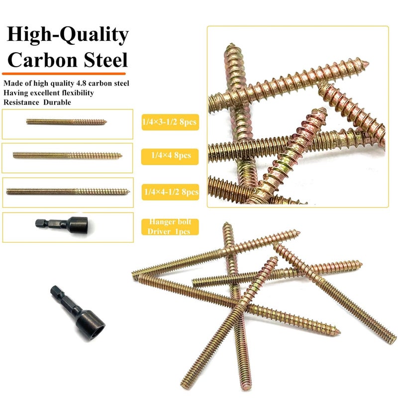 Matrelt 25 Pack 1/4-20" Hanger Bolts 3 Long Sizes Include1 pcs Hanger Bolt Driver Double Headed Bolts Wood Dowel Screw Self-Tapping Screw for Furniture Screws Wood Screws Double Threaded Rods - Image 3
